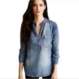 Anthropologie Cloth & Stone Denim Chambray Long Sleeve Pullover Top